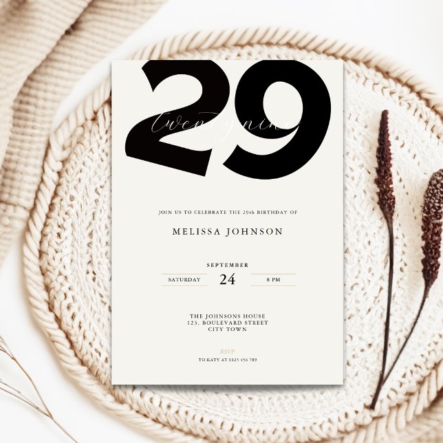 Convites Minimal 29th Birthday Invitation - Bold Typo (Minimal 29th birthday invitation with bold typography)
