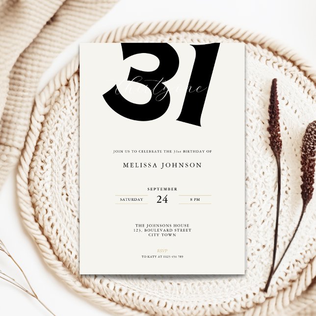 Convites Minimal 31st Birthday Invitation - Bold Typo (Minimal 31st birthday invitation with bold typography)