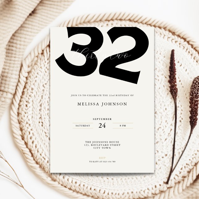 Convites Minimal 32nd Birthday Invitation - Bold Typo (Minimal 32nd birthday invitation with bold typography)