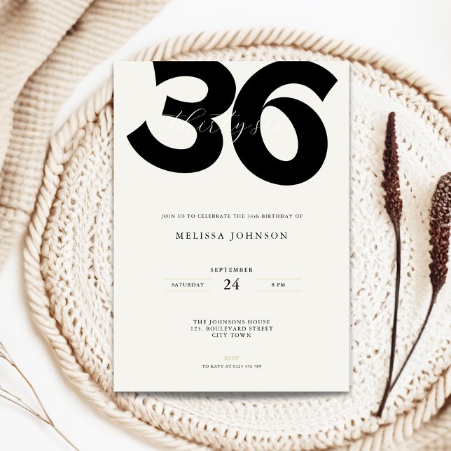 Convites Minimal 36th Birthday Invitation - Bold Typo (Minimal 36th birthday invitation with bold typography)