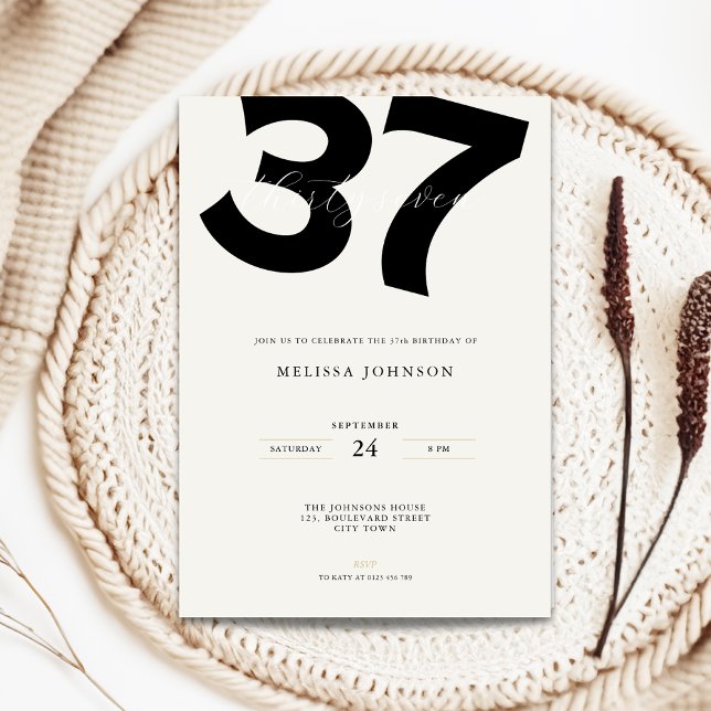 Convites Minimal 37th Birthday Invitation - Bold Typo (Minimal 37th birthday invitation with bold typography)