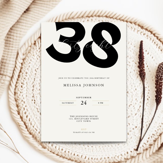 Convites Minimal 38th Birthday Invitation - Bold Typo (Minimal 38th birthday invitation with bold typography)