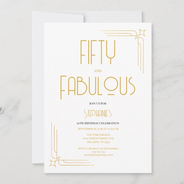 Convites Minimal 50 and Fabulous 50th Birthday Invitation (Frente)