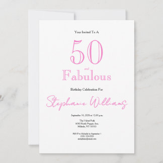 Convites Minimal 50 and Fabulous Pink 50th Birthday