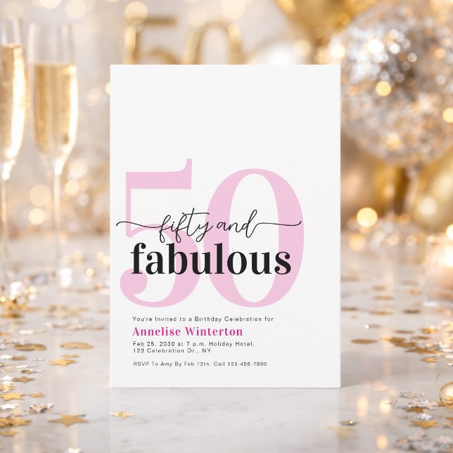 Convites Minimal 50 and Fabulous Pink 50th Birthday Party (Criador carregado)