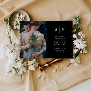 Convites Minimal and Chic Black Photo Wedding