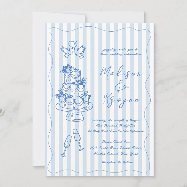 Convites Minimal and Chic Blue French Personalized Wedding  (Frente)