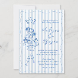 Convites Minimal and Chic Blue French Personalized Wedding 