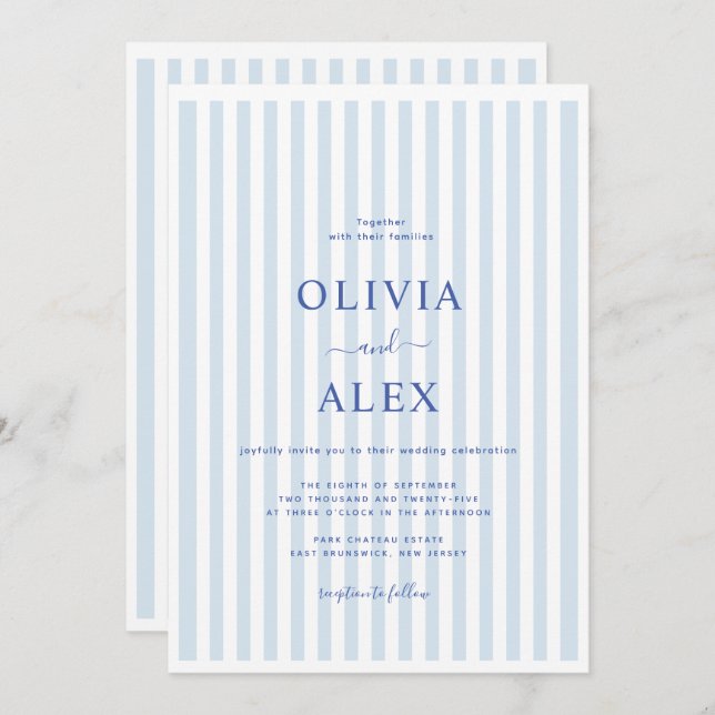 Convites Minimal and Chic Blue French Personalized Wedding  (Frente/Verso)