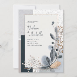 Convites Minimal Azul Cinza Dourado Botânico Glitter Casame