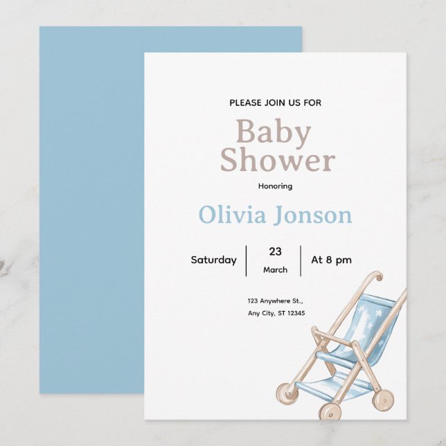 Convites Minimal Baby Shower Invitation,ditable Baby card (Frente/Verso)