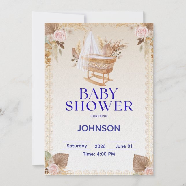 Convites Minimal Baby Shower Invitation | Modern Neutral (Frente)