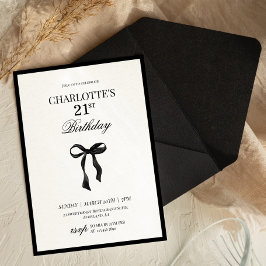 Convites Minimal Black Bow 21th Birthday Invitation