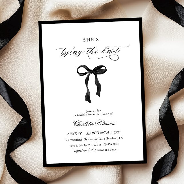Convites Minimal Black Bow Bridal Shower Invitation (Criador carregado)