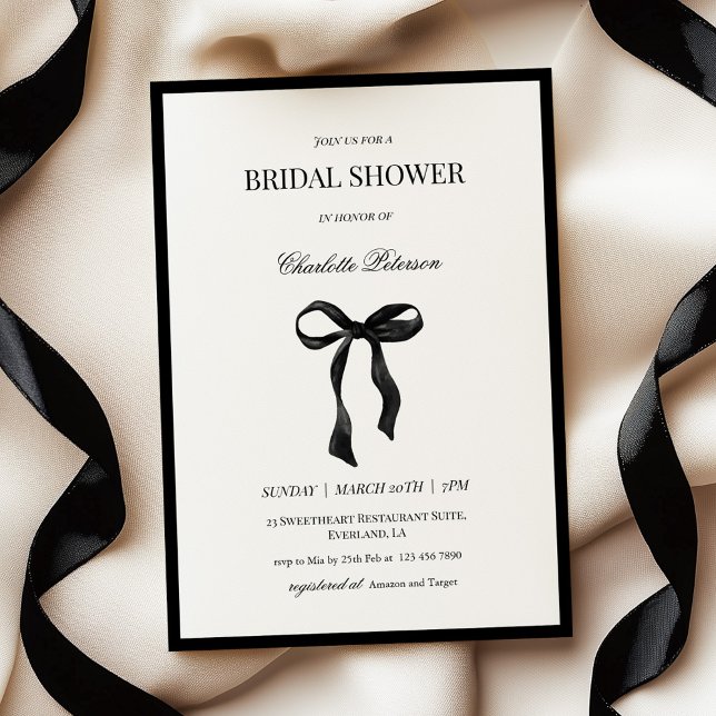 Convites Minimal Black Bow Bridal Shower Invitation (Criador carregado)