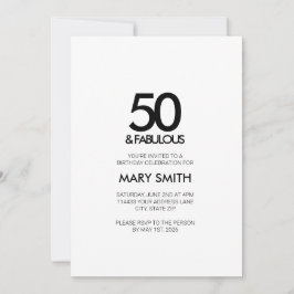 Convites Minimal Black Fifty and Fabulous 50th Birthday