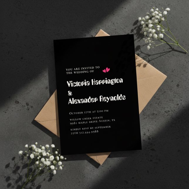 Convites Minimal Black Wedding Typography Invitation (Criador carregado)
