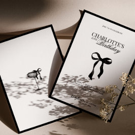Convites Minimal Black & White Bow Birthday Invitation