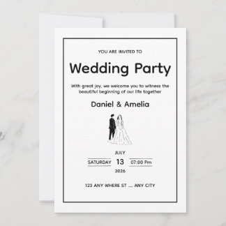 Convites Minimal Black & White Wedding Invitation