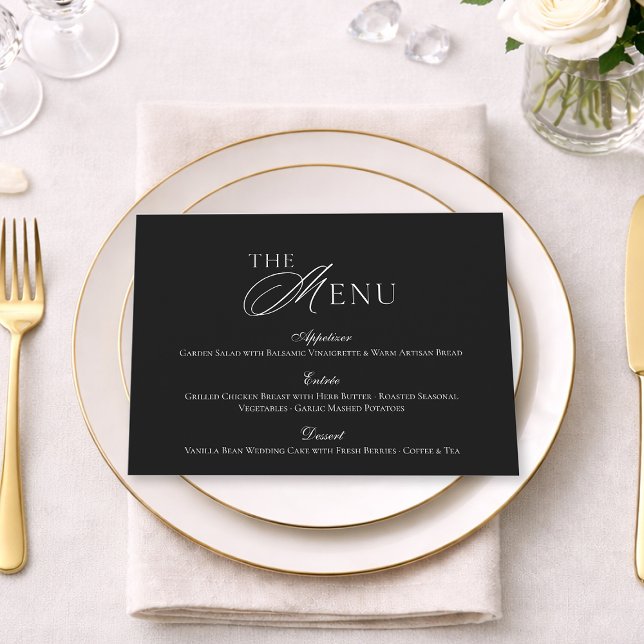 Convites Minimal Black & White Wedding Menu card (Criador carregado)