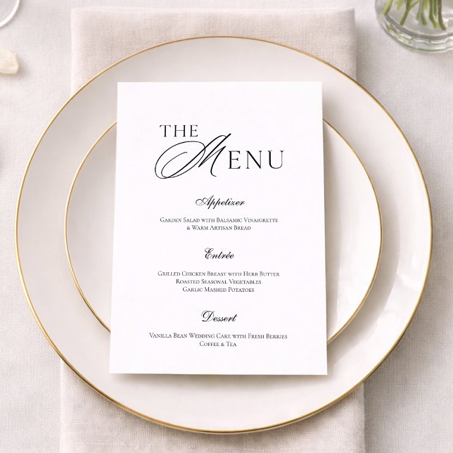 Convites Minimal Black & White Wedding Menu Card (Criador carregado)