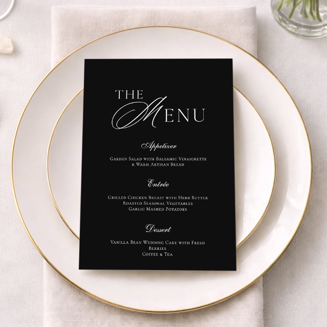 Convites Minimal Black & White Wedding Menu Card (Criador carregado)