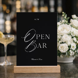 Convites Minimal Black & White Wedding Open Bar Sign