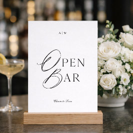 Convites Minimal Black & White Wedding Open Bar Sign