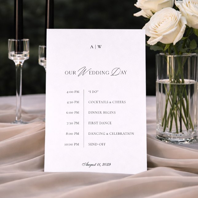 Convites Minimal Black & White Wedding Timeline Card (Criador carregado)