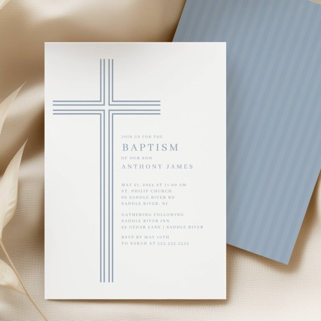Convites Minimal Blue Cross Baptism Invitation (Criador carregado)