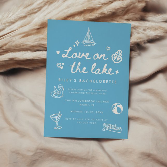 Convites Minimal Blue Script Love on the Lake Bachelorette (Criador carregado)