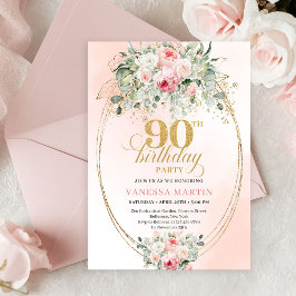 Convites Minimal Blush Rose Gold 90th Birthday Party Invite