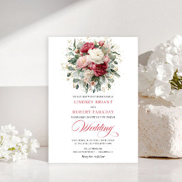Convites Minimal Bohemian Red Blush Floral Greenery Invites