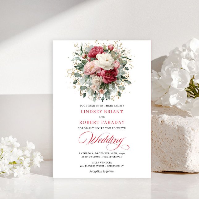 Convites Minimal Bohemian Red Blush Floral Greenery Invites (Minimal Bohemian Red Blush Floral Greenery Invitation)