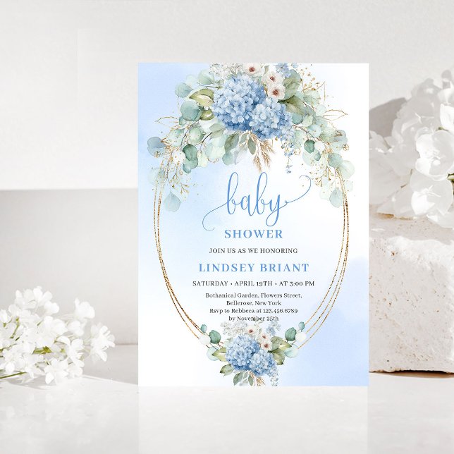 Convites Minimal Boho Blue Floral Baby Shower Invitation (Minimal Boho Blue Floral Baby Shower Invitation)