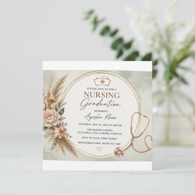 Convites Minimal Boho Nursing Graduation Invitation | Round (Em pé/Frente)