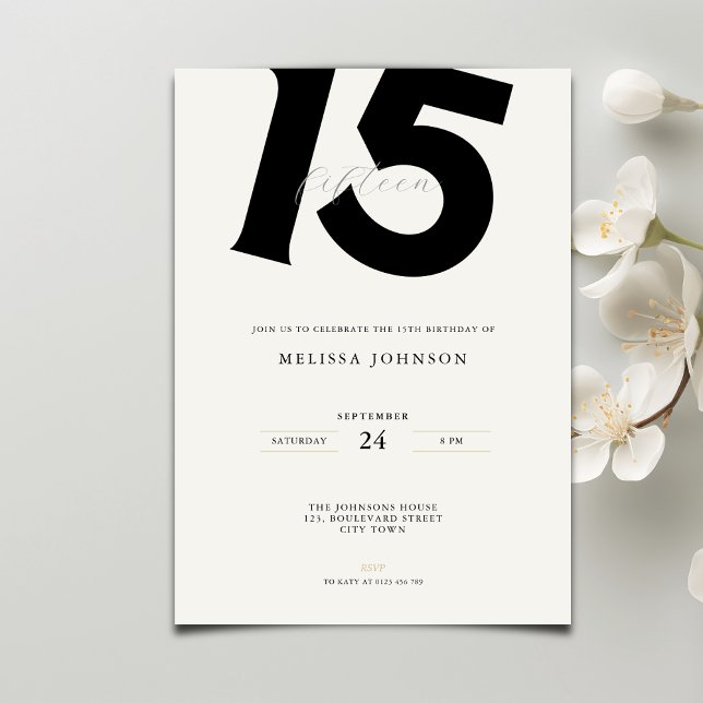 Convites Minimal Bold Typography 15th Birthday  (Criador carregado)