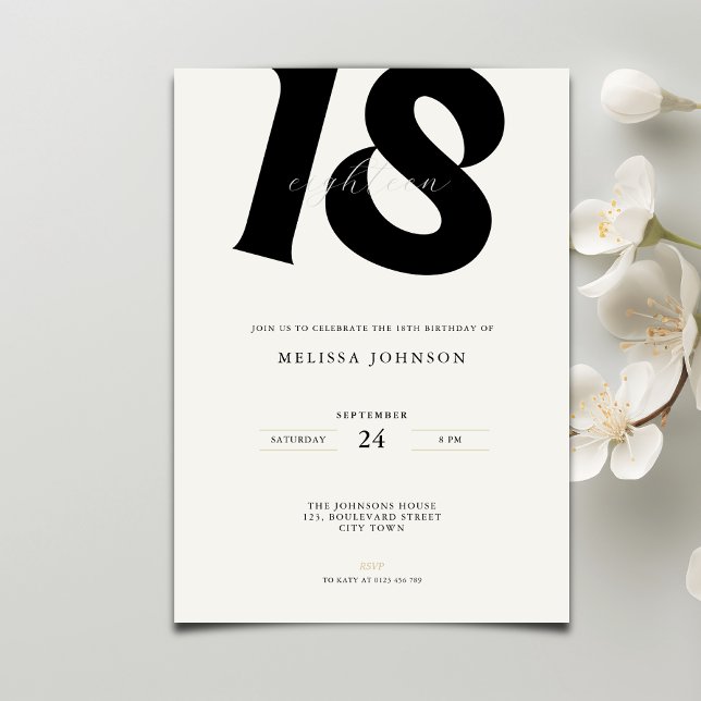 Convites Minimal Bold Typography 18th Birthday  (Criador carregado)