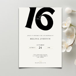 Convites Minimal Bold Typography sweet 16th Birthday