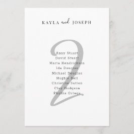 Convites Minimal Bold Wedding Guest List Table Number 2