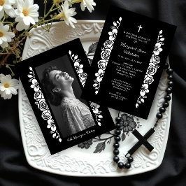 Convites Minimal Botanic Back & White Garland Photo Funeral