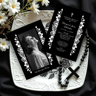 Convites Minimal Botanic Back & White Garland Photo Funeral