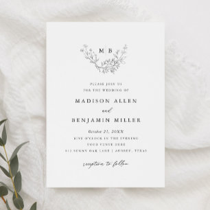 Convites Minimal Botanical Formal Monogram Wedding