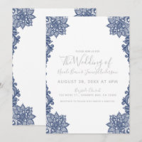 Minimal Branco e Azul Floral Renda Elegante Casame