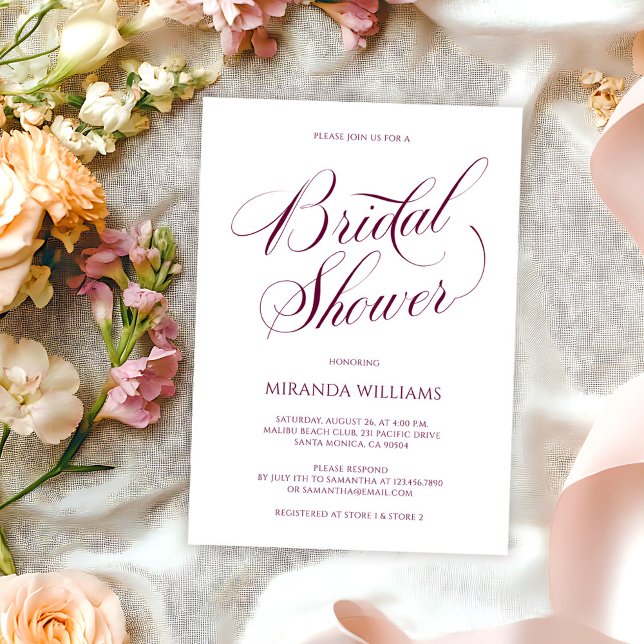 Convites Minimal Burgundy Handwritten Script Bridal Shower (Criador carregado)