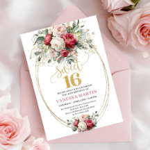 Minimal Burgundy White Gold Sweet Sixteen Invite