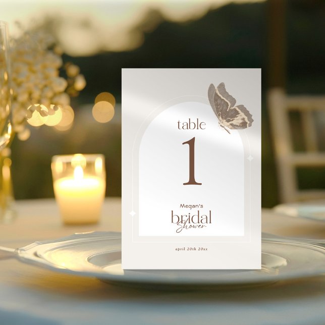 Convites Minimal Butterfly Bridal Shower Table Number Card (Criador carregado)