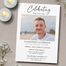 Convites Minimal Celebration of Life Black White Funeral