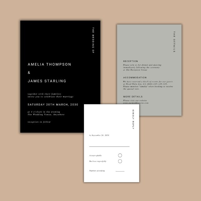 Convites Minimal & Chic Black Modern Simple Wedding (Criador carregado)