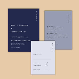 Convites Minimal & Chic Navy Blue Modern Simple Wedding